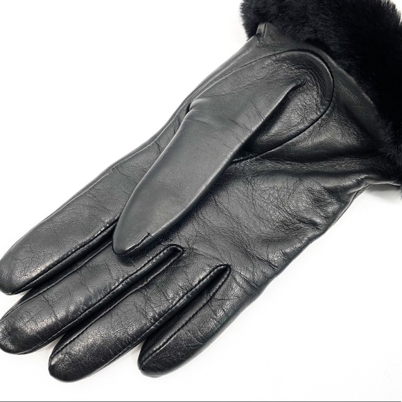 UGG Womens Shorty-Cuff Leather Gloves Black - Picture 6 of 9